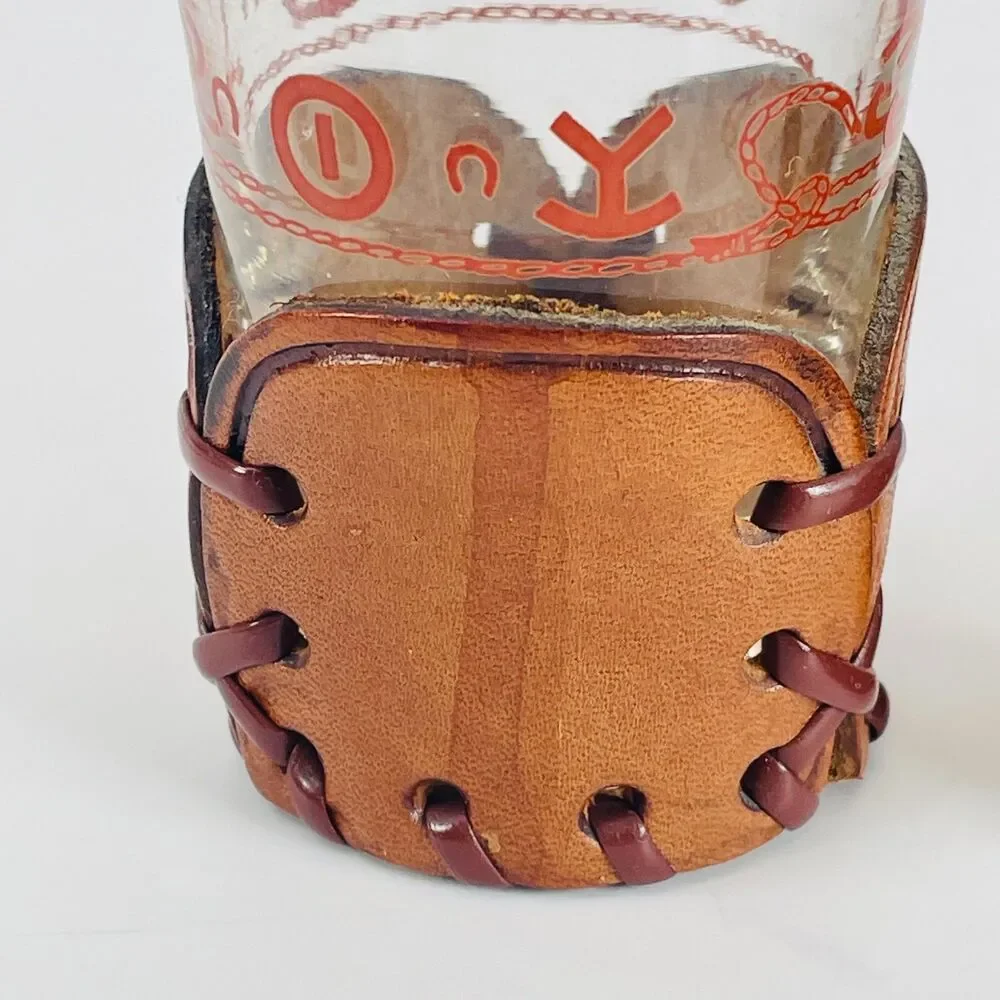 3 Vintage Libbey Bamco Western Shot Glasses MCM Tooled Leather Wraps Barware